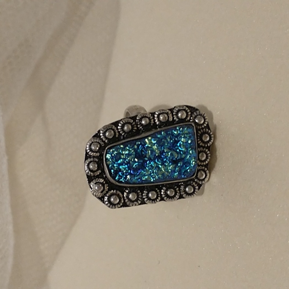 925 Silver Druzzy Blue/Green Ring!